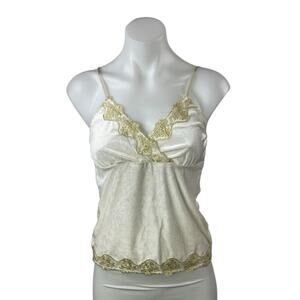 NEW Vintage Elee Cream Velvet Floral Lace Hem Sleeveless Camisole Tank Top S/M